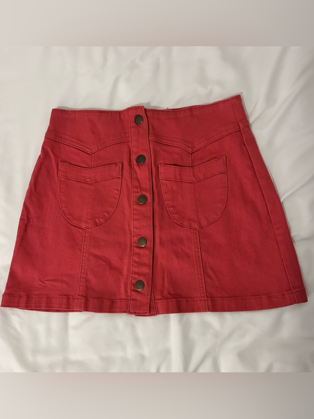 Forever 21 Coral Pink Western Style Button Up Mini Skirt Size 28 Waist Festival